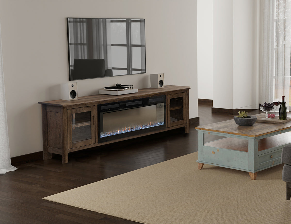 Olimpia TV Stand, Brown, 2 Door Fireplace