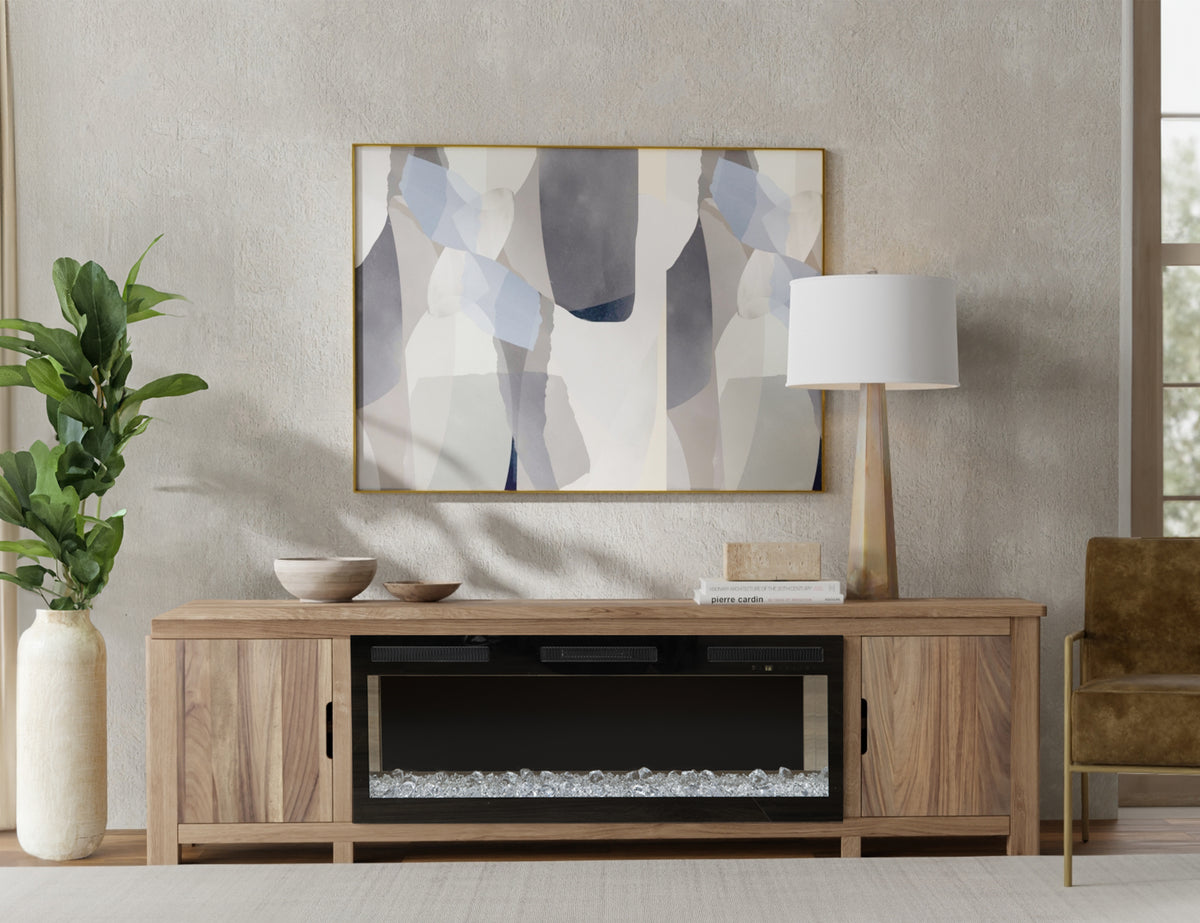 Natural Parota TV Stand, Brown, 2 Door Fireplace