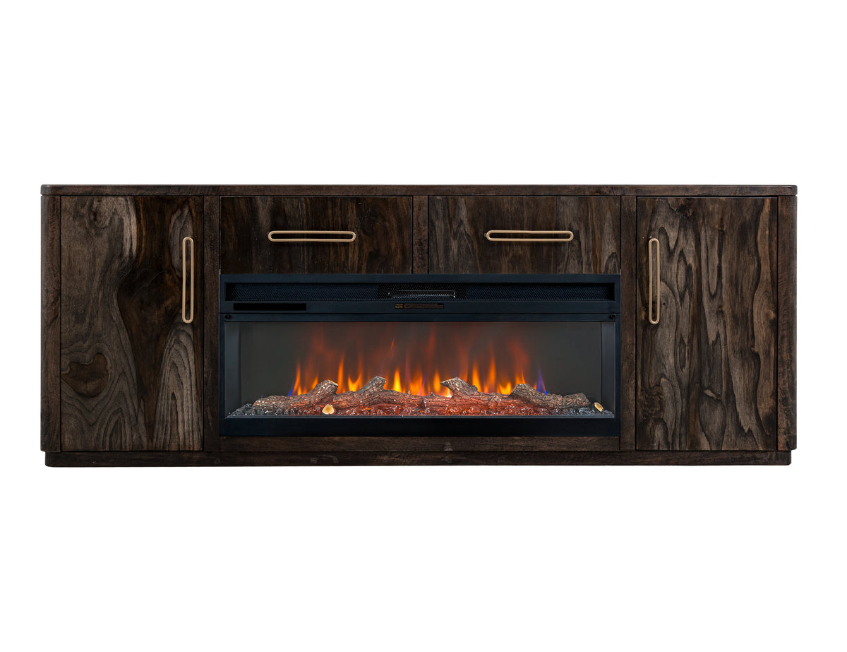 Black Balam TV Stand for Fire Place, Black, 2 Drawer & 2 Door TV Stand, 80" for Fireplace
