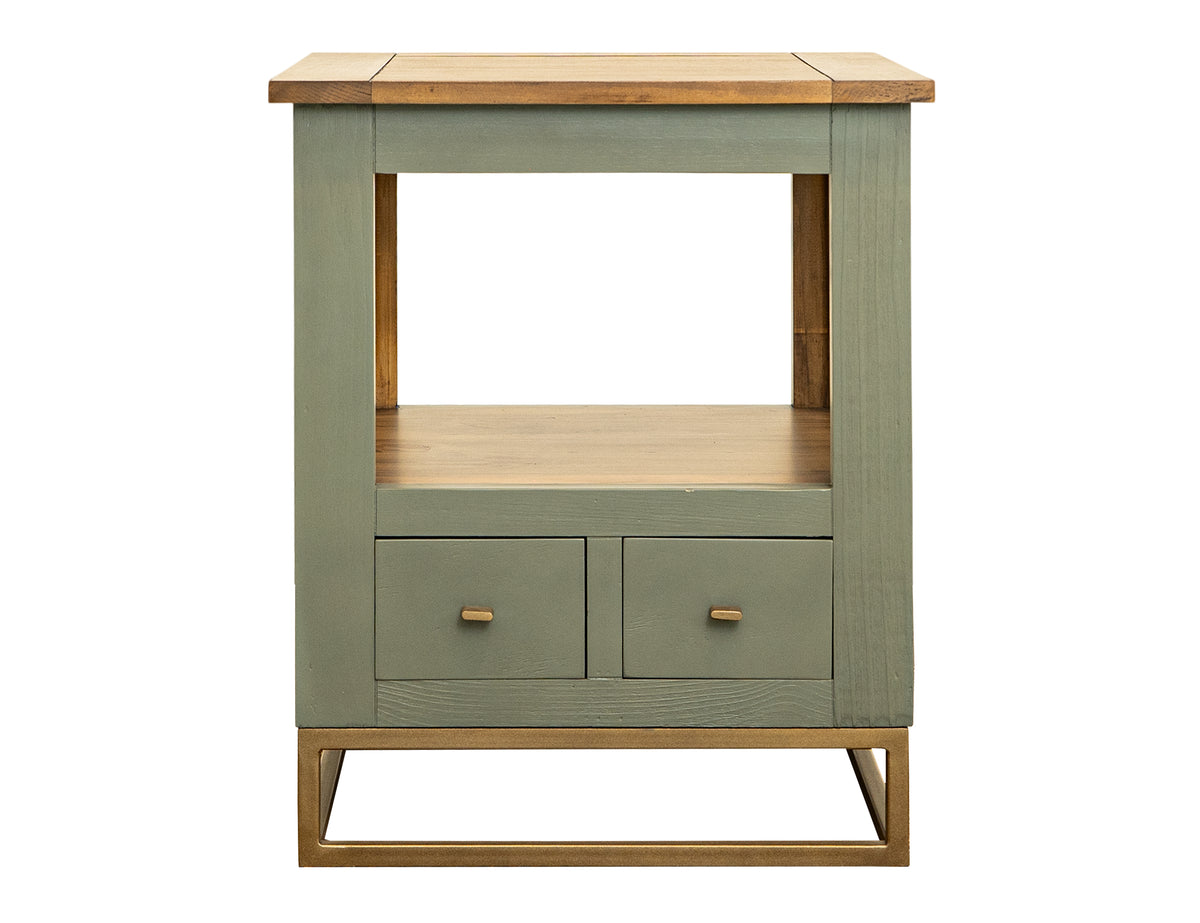 Timber End Table, 2 Drawer, 1 Shelf