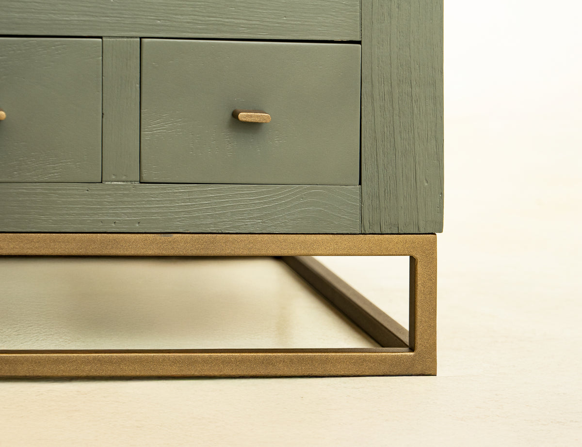 Timber Sofa Table, 8 Drawer, 1 Shelf