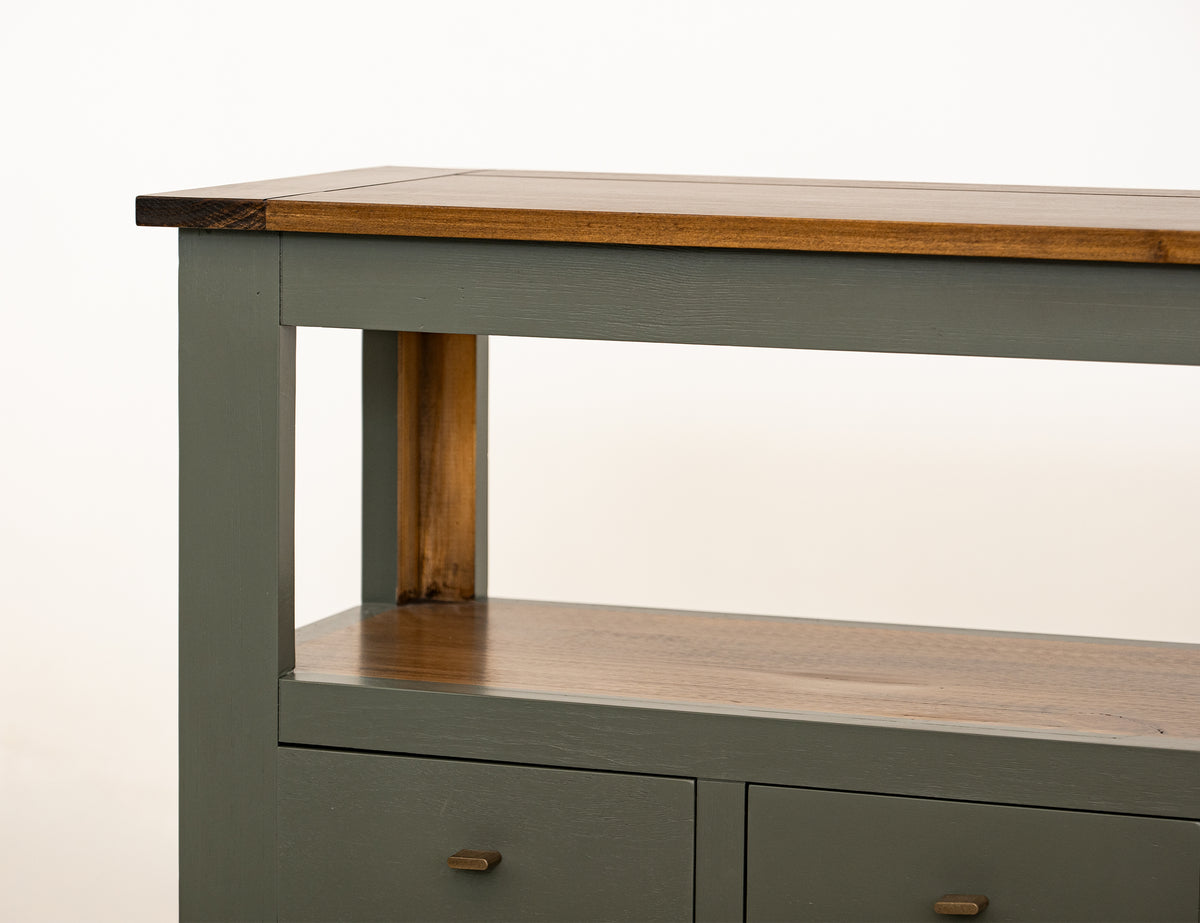 Timber Sofa Table, 8 Drawer, 1 Shelf