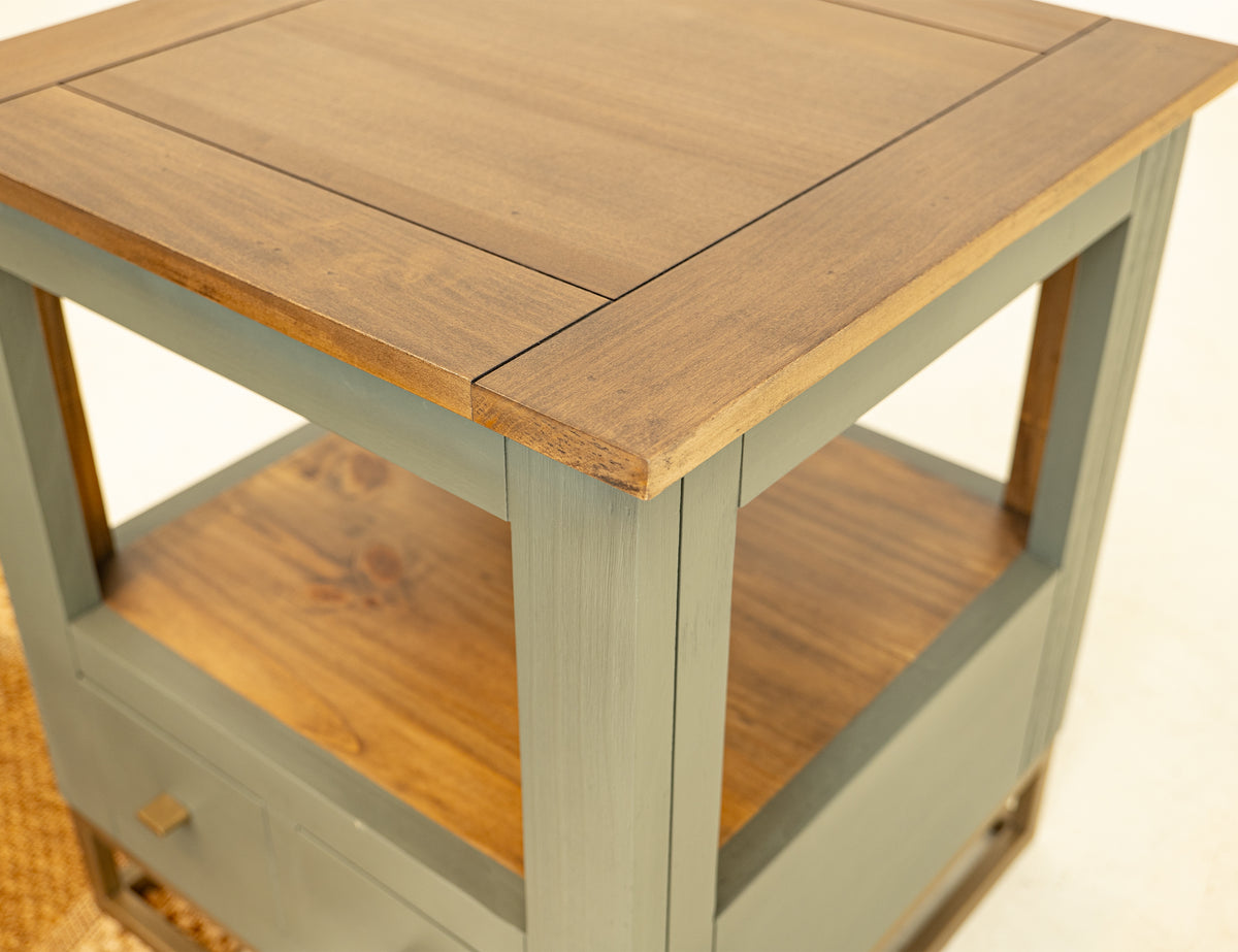 Timber End Table, 2 Drawer, 1 Shelf