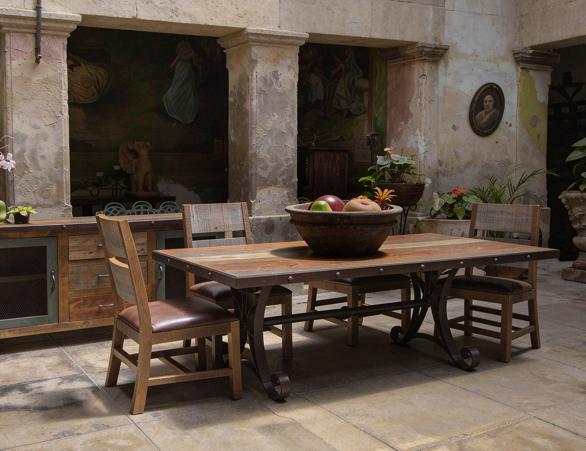 Antique Multicolor Table, Multicolor, Iron Base Dining