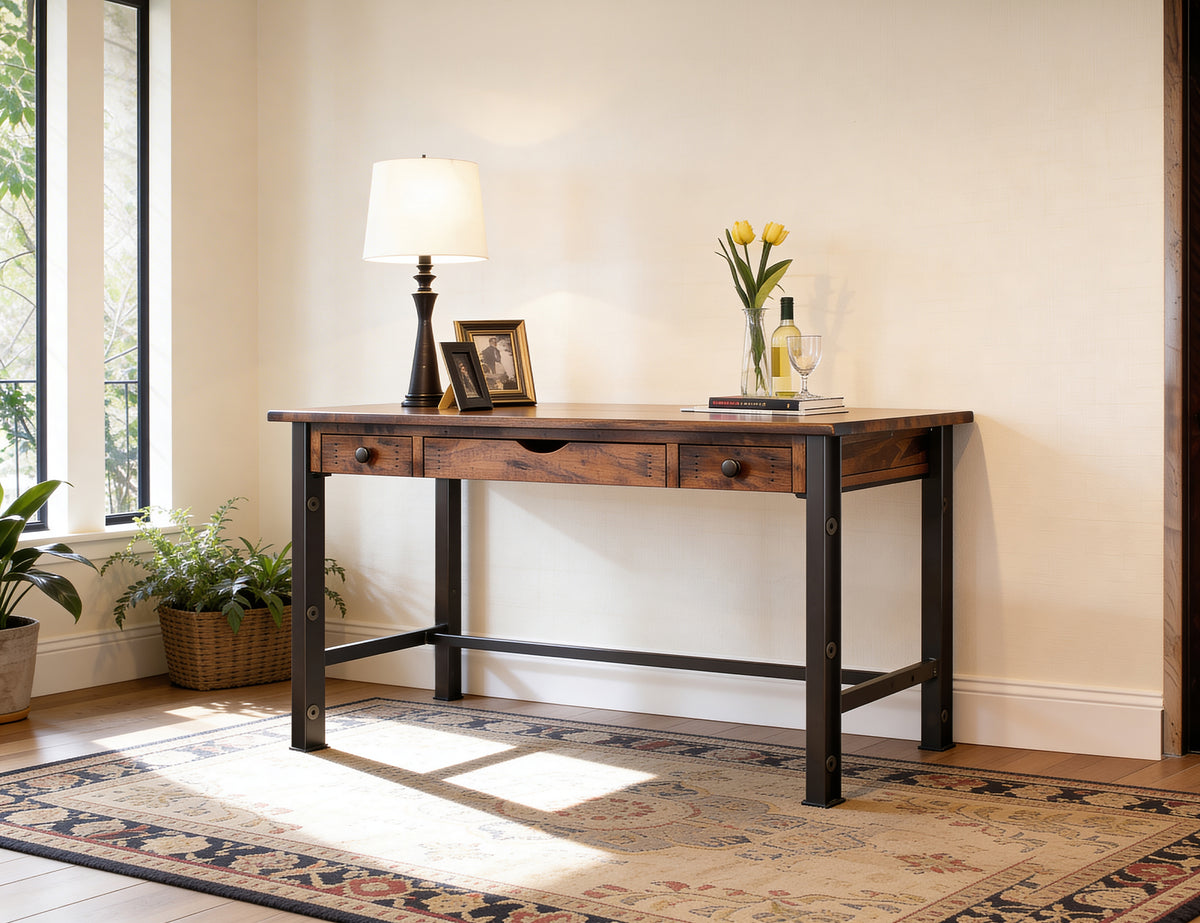 Parota Desk, Brown, 3 Drawer
