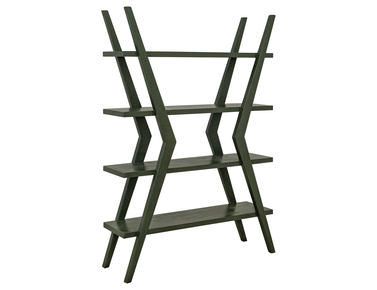 Moka Bookcase, Green, 4 Shelves, X-Shaped Étagère