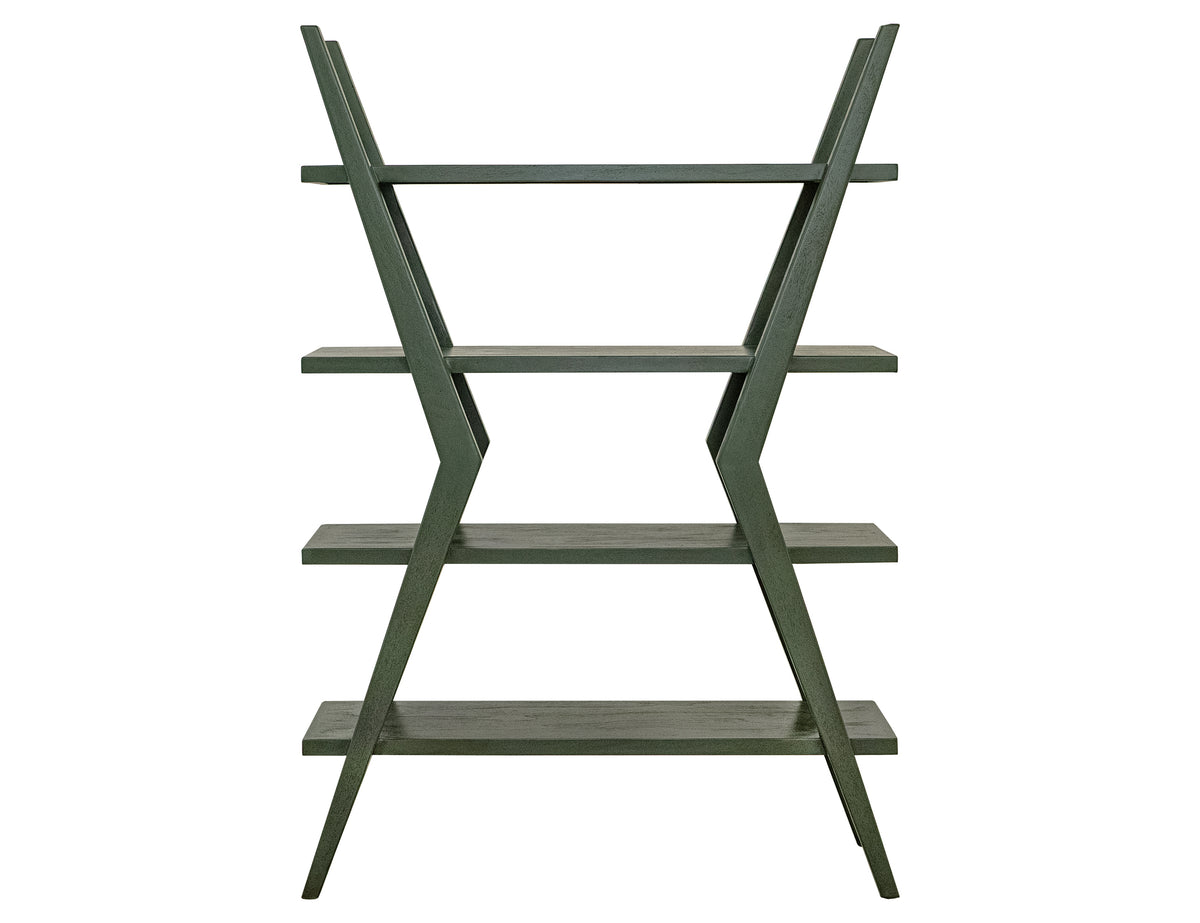 Moka Bookcase, Green, 4 Shelves, X-Shaped Étagère