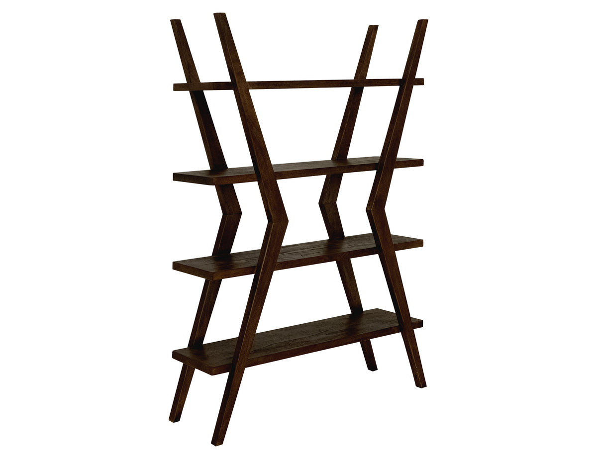 Moka Bookcase, Brown, 4 Shelves, X-Shaped Étagère
