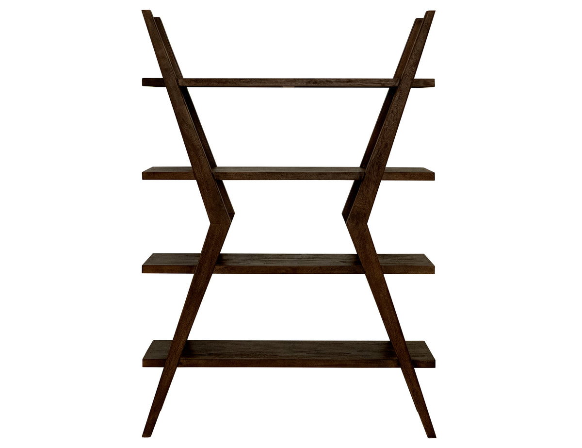 Moka Bookcase, Brown, 4 Shelves, X-Shaped Étagère