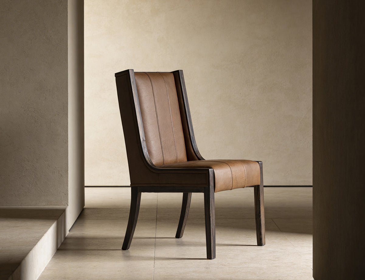 Walnut Upholstered Chair, Brown, (100% Leather)