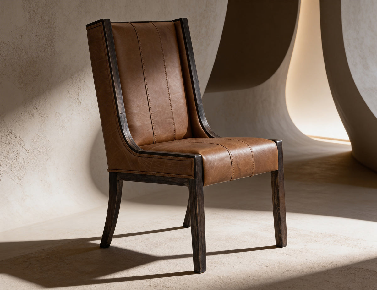 Black Balam Upholstered Chair, Brown, (100% Leather)