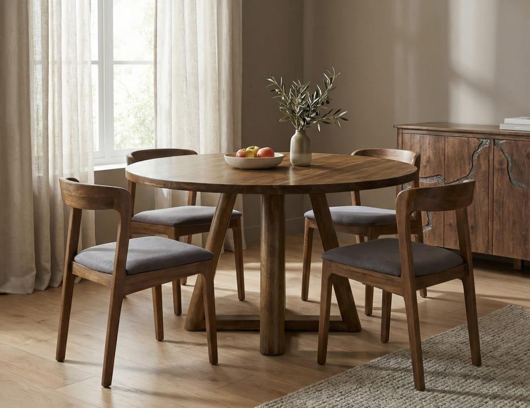 Silver, Round Dining Table