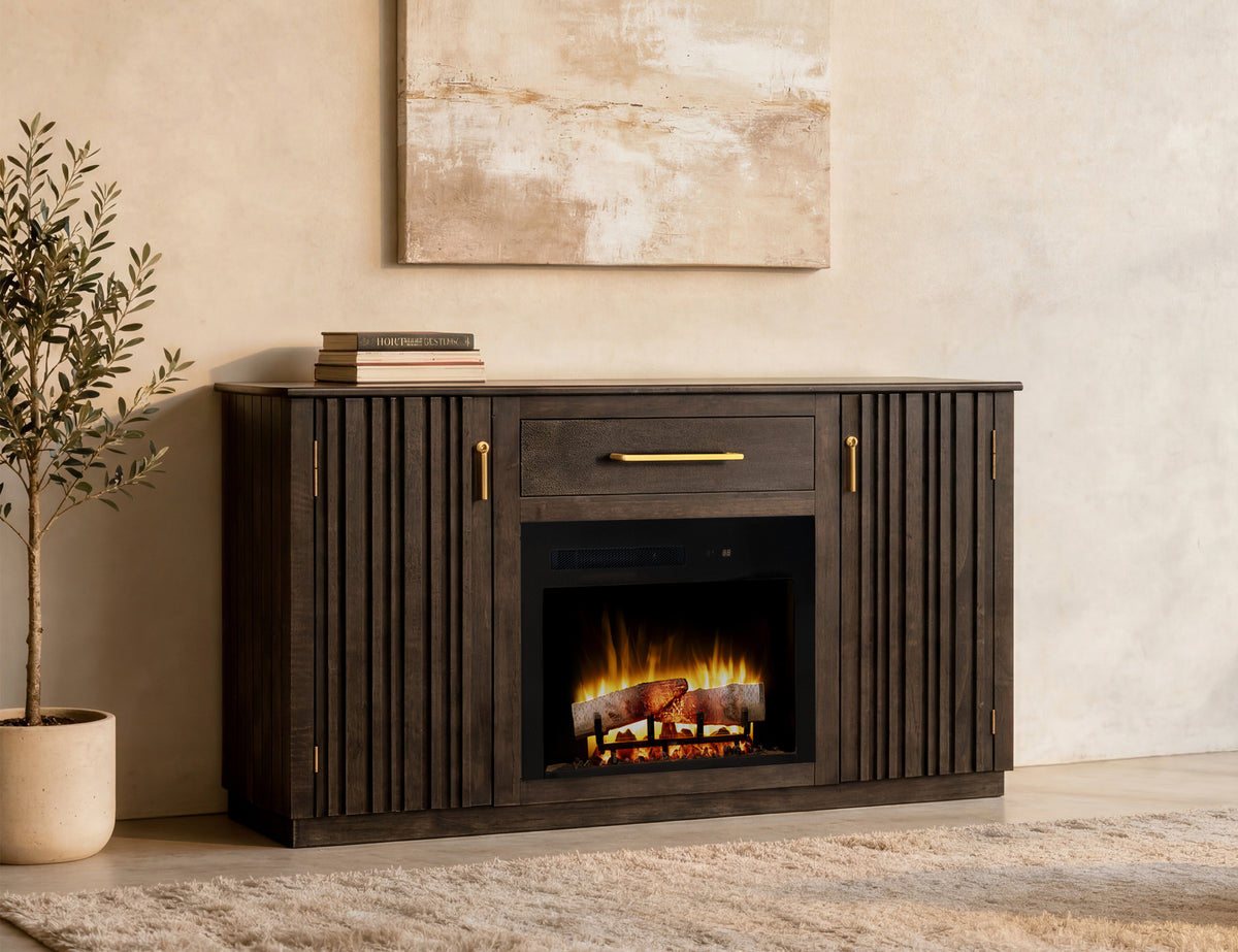 Dark Mezquite TV Stand for Fire Place, Dark Brown, 1 Drawer & 2 Door