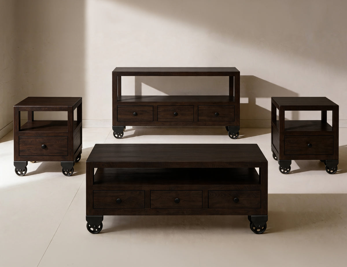 Oslo Sofa Table, Black, 3 Drawer , Sofa Table , 1 Shelf