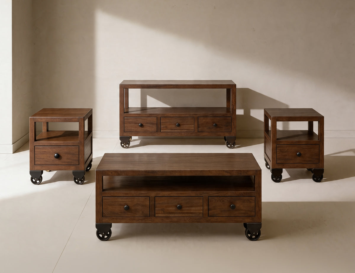 Oslo Sofa Table, Brown, 3 Drawer , Sofa Table , 1 Shelf
