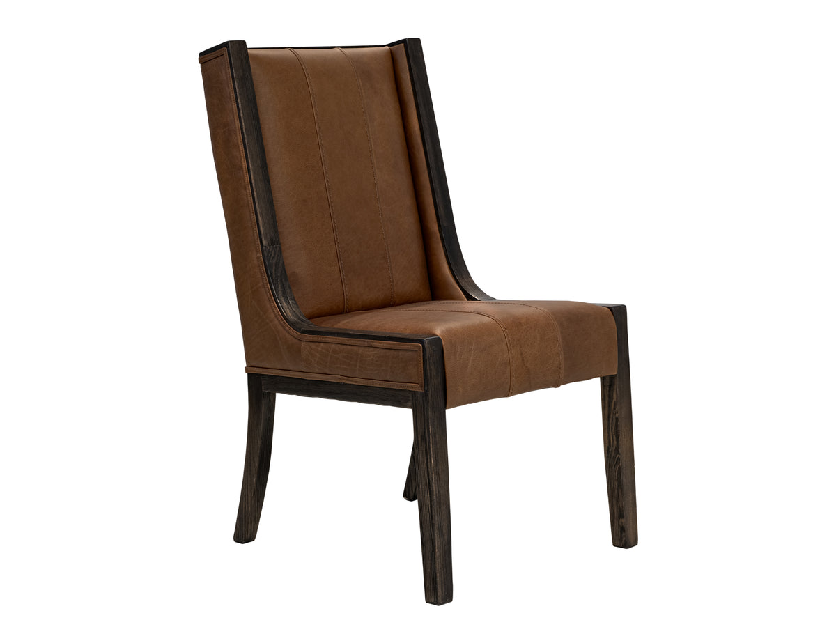 Walnut Upholstered Chair, Brown, (100% Leather)