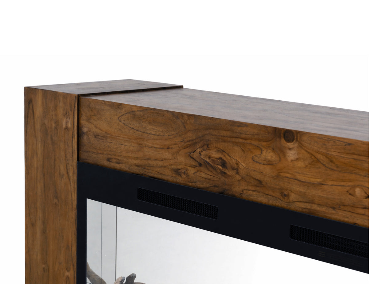 Natural Teca Console for Fire Place, Brown, Console 94" Electric Fireplace compatible