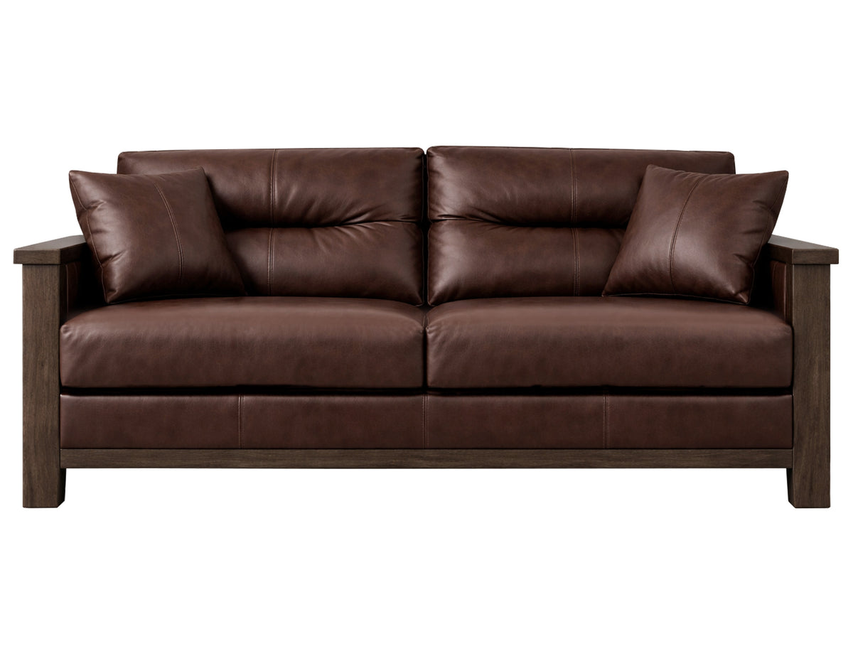Walnut Sofa, Brown, Wooden Frame, Upholstered - Leather/Mango & Leather