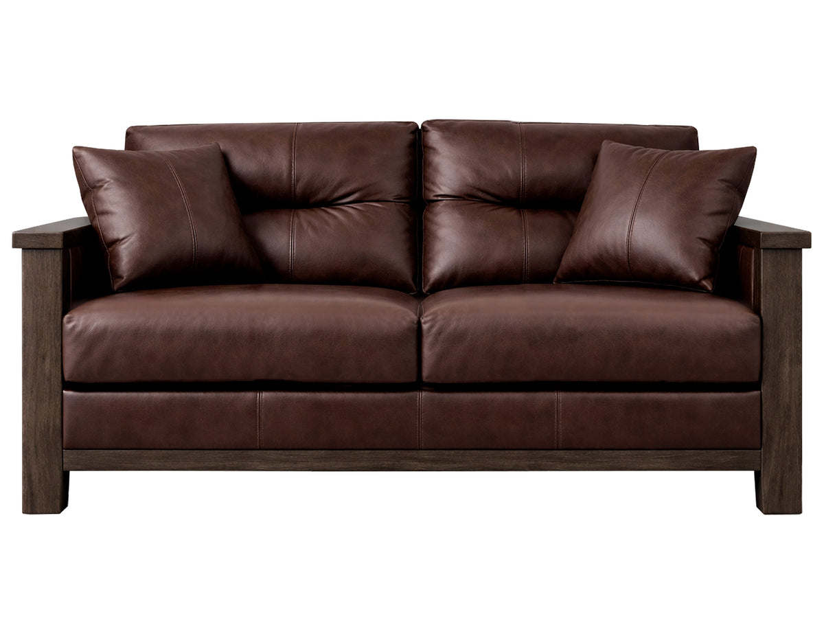 Walnut Loveseat, Brown, Wooden Frame, Upholstered - Leather/Mango & Leather