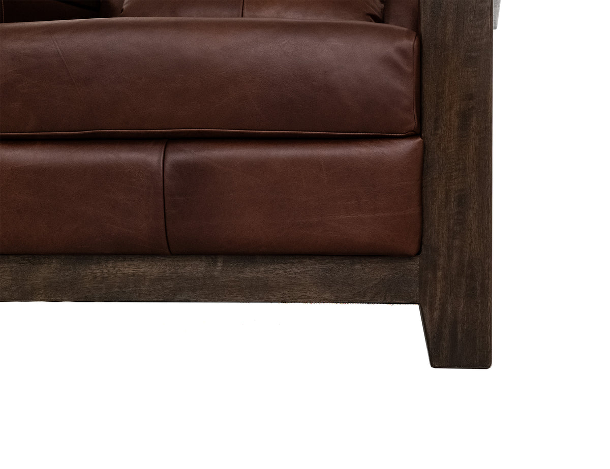 Walnut Loveseat, Brown, Wooden Frame, Upholstered - Leather/Mango & Leather
