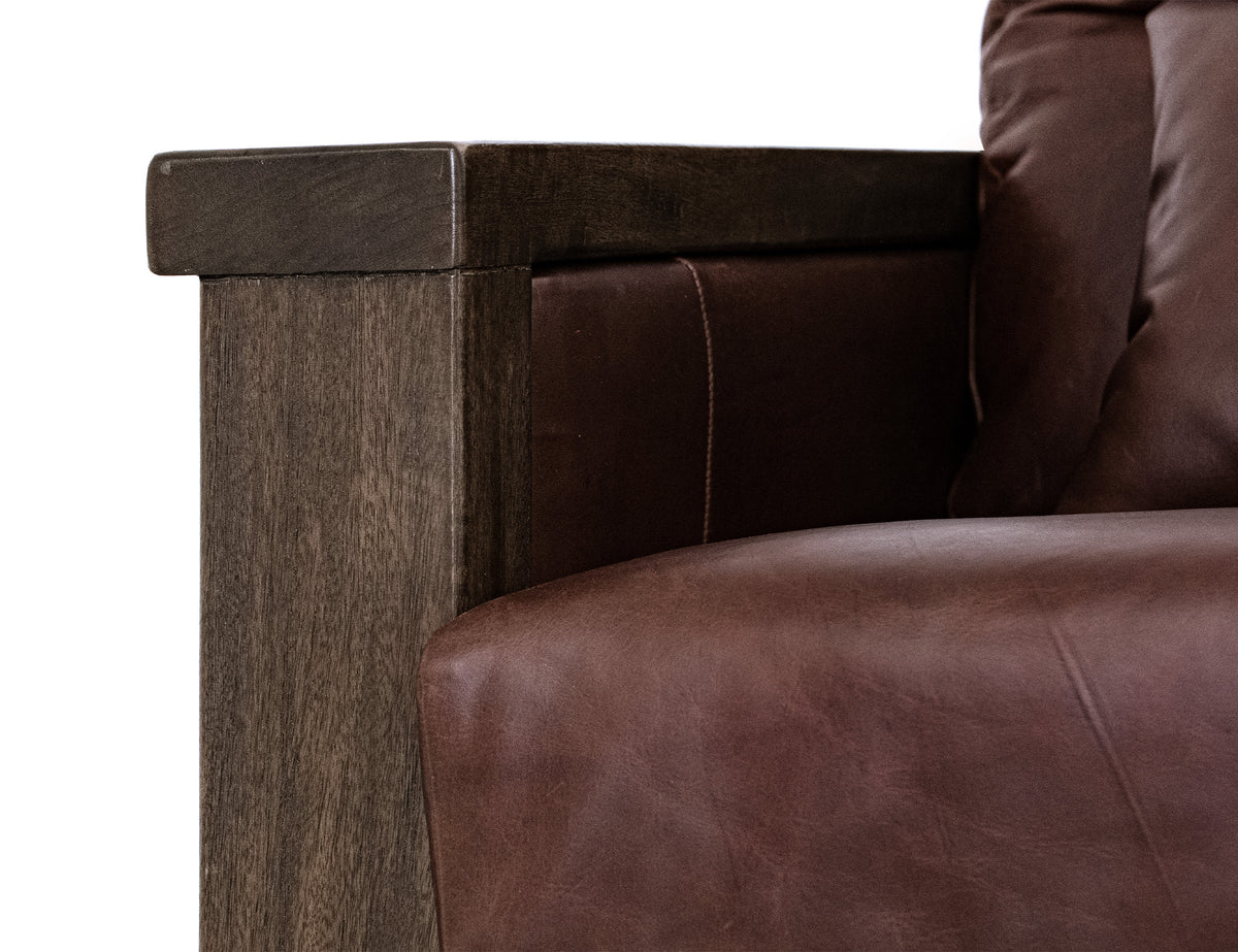 Walnut Sofa, Brown, Wooden Frame, Upholstered - Leather/Mango & Leather