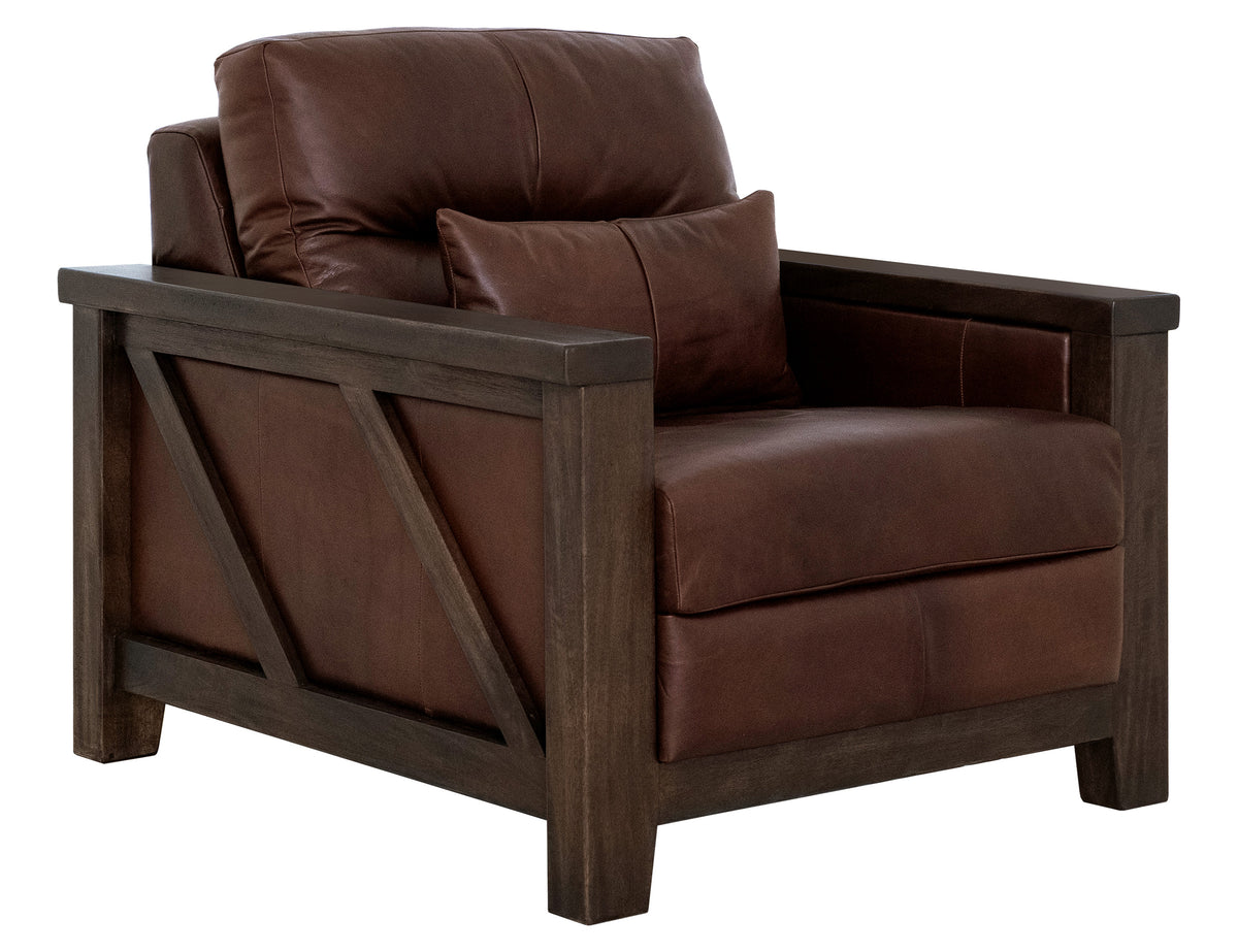 Walnut Armchair, Brown, Wooden Frame & Base - Leather/Mango & Leather
