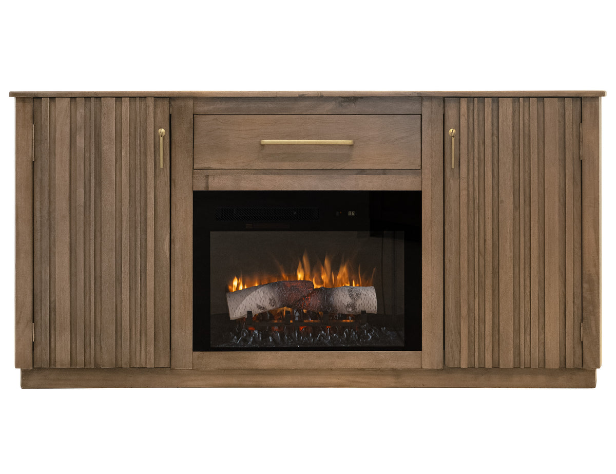 Mezquite TV Stand for Fire Place, Brown, 1 Drawer & 2 Door