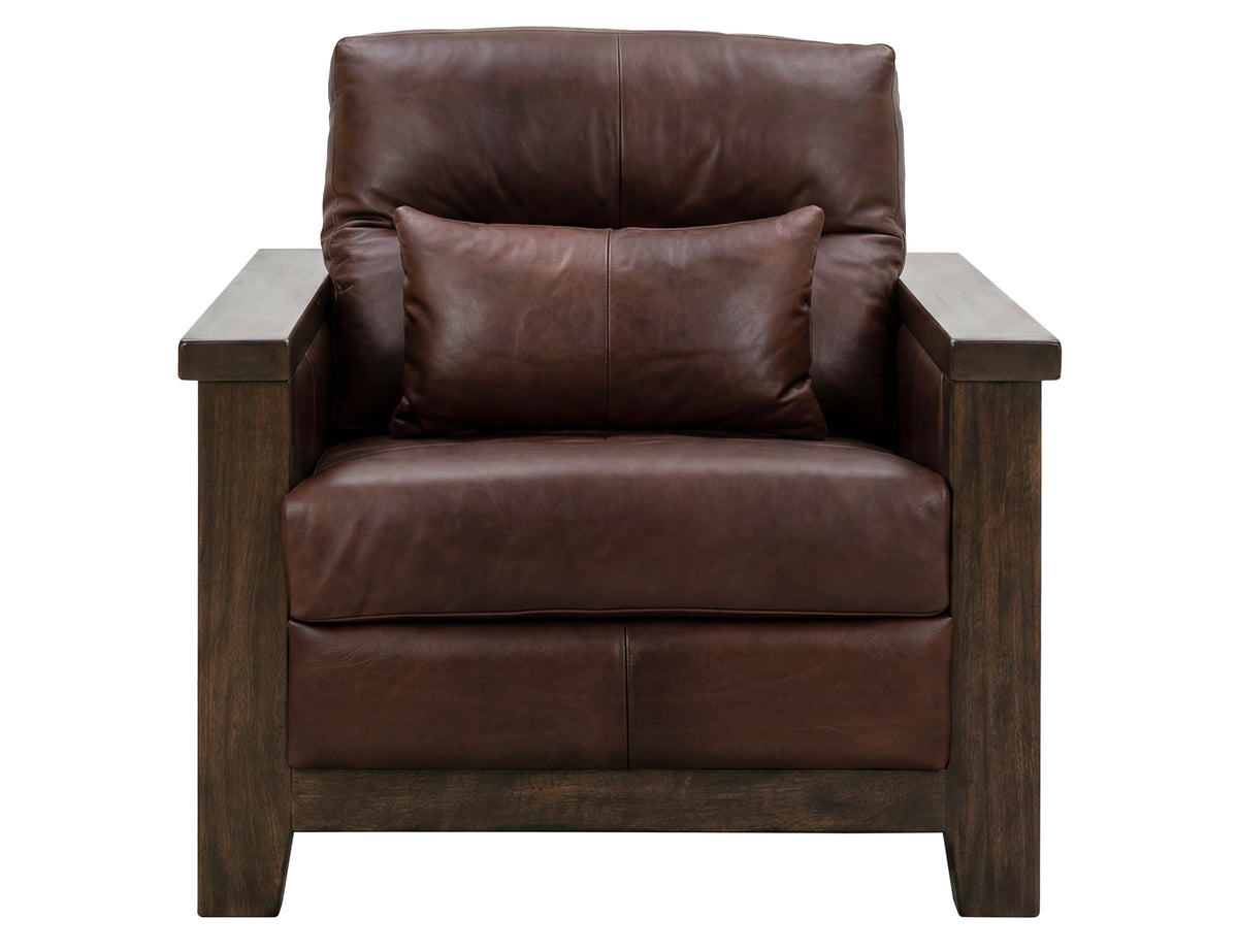 Walnut Armchair, Brown, Wooden Frame & Base - Leather/Mango & Leather