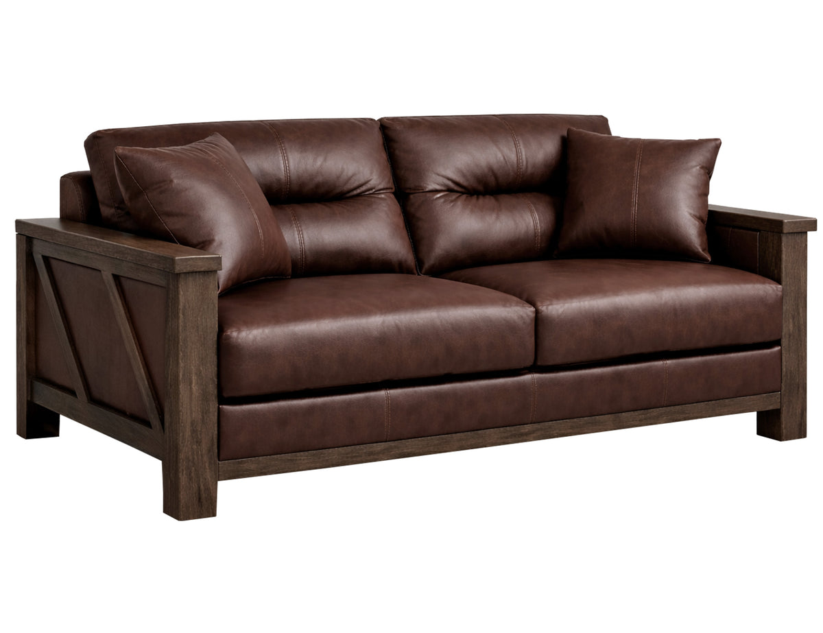 Walnut Sofa, Brown, Wooden Frame, Upholstered - Leather/Mango & Leather