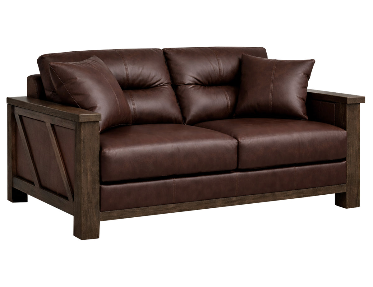 Walnut Loveseat, Brown, Wooden Frame, Upholstered - Leather/Mango & Leather