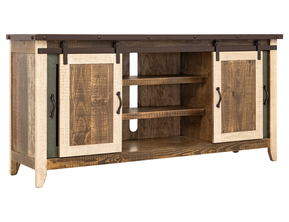 Antique Multicolor TV Stand, Multicolor, 2 Glass Doors 2 Sliding Doors 70"