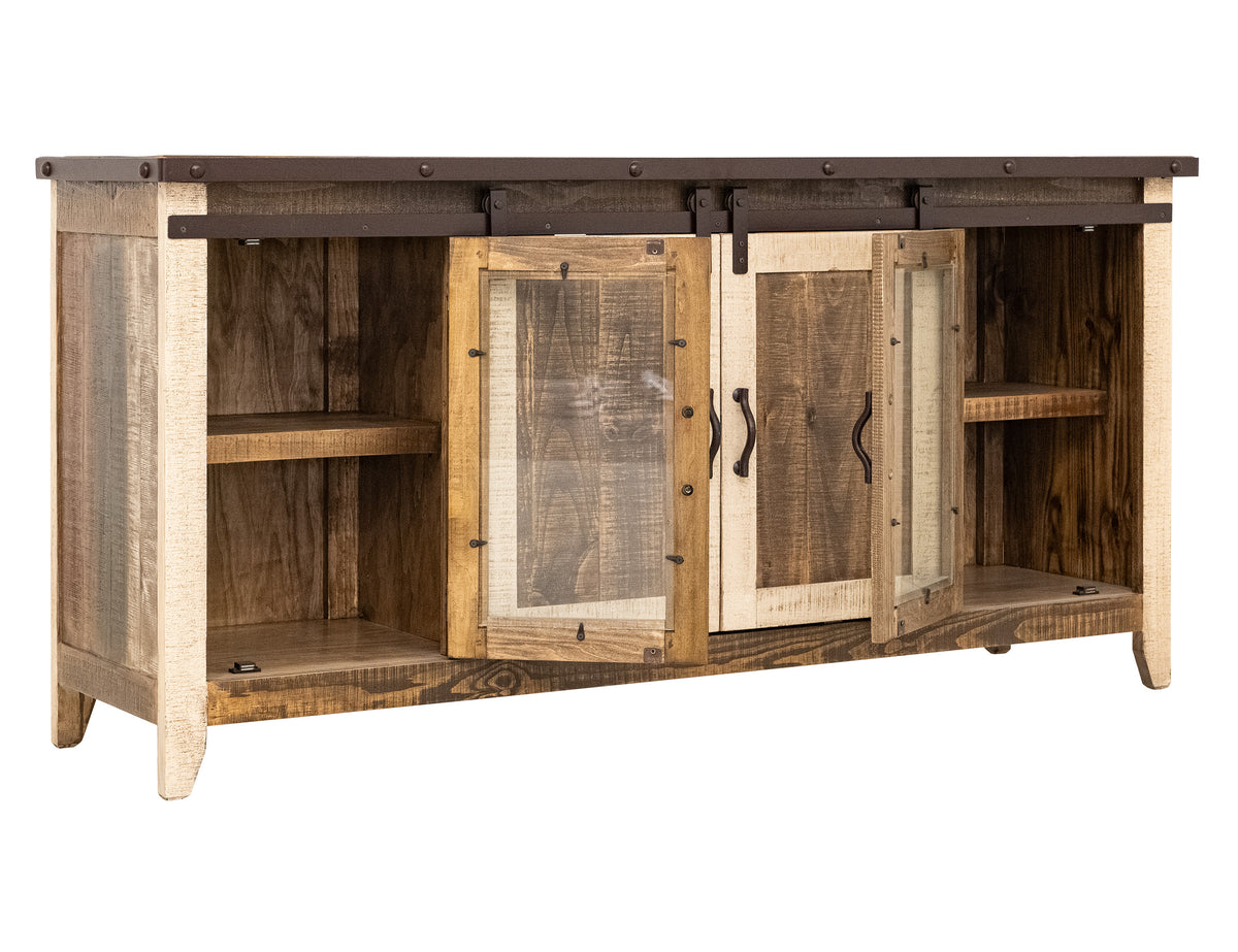 Antique Multicolor TV Stand, Multicolor, 2 Glass Doors 2 Sliding Doors 70"