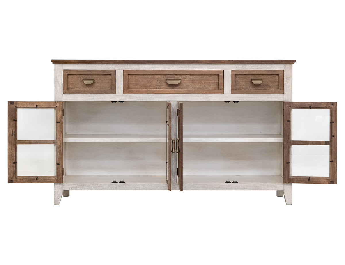Sahara Console, White/Brown, 3 Drawer 4 Glass Door - IFD2951CNSBN