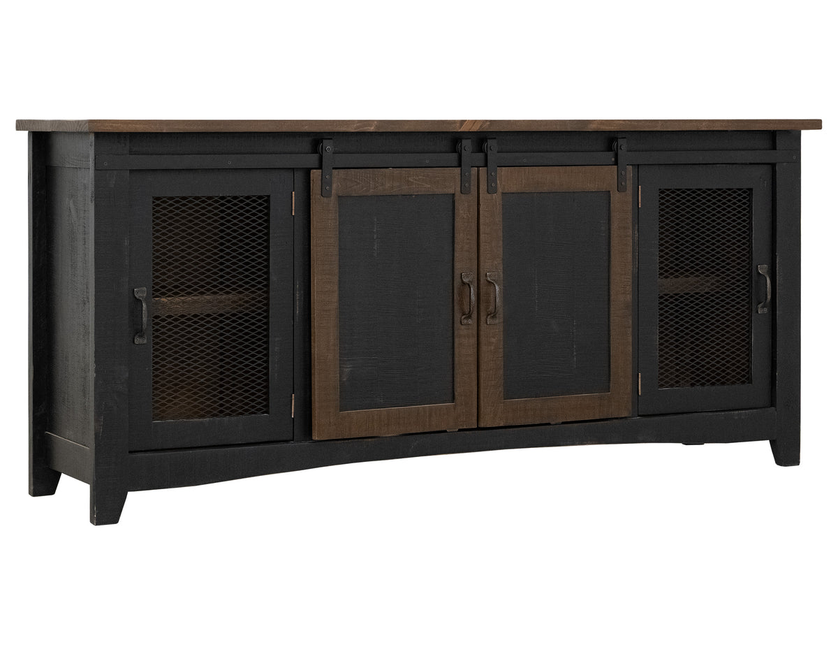 Pueblo TV Stand, Black, 2 Sliding Doors, 2 Mesh Doors 80"