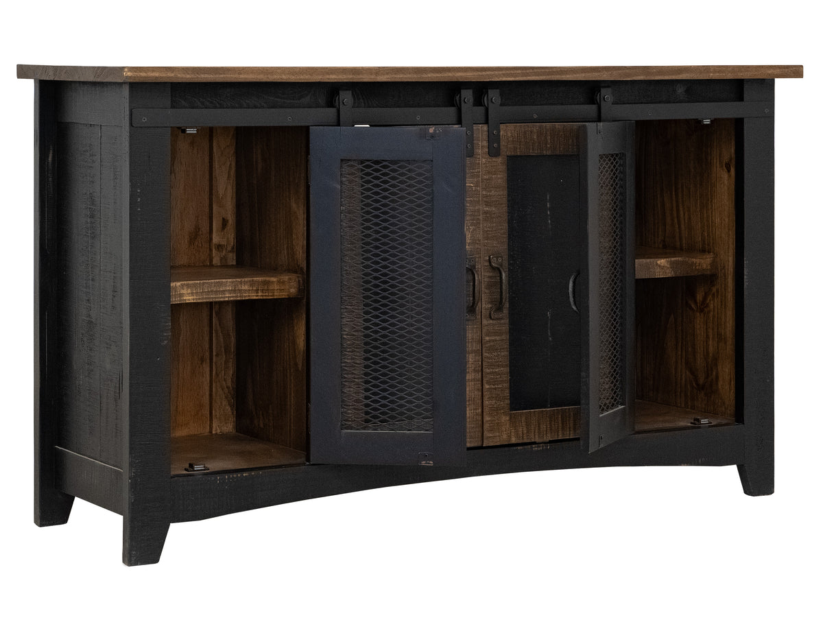 Pueblo TV Stand, Black, 2 Sliding Doors, 2 Mesh Doors 60"