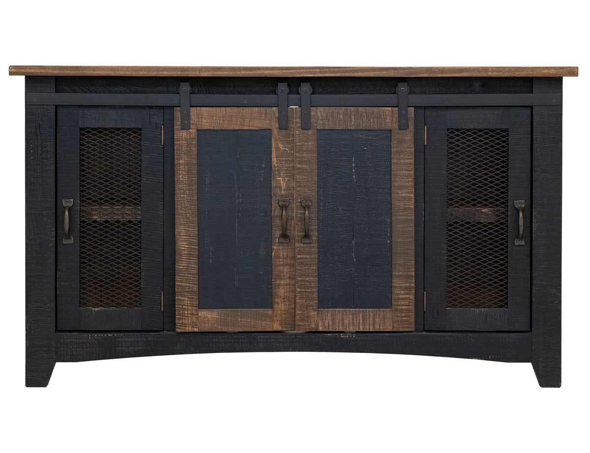Pueblo TV Stand, Black, 2 Sliding Doors, 2 Mesh Doors 60"