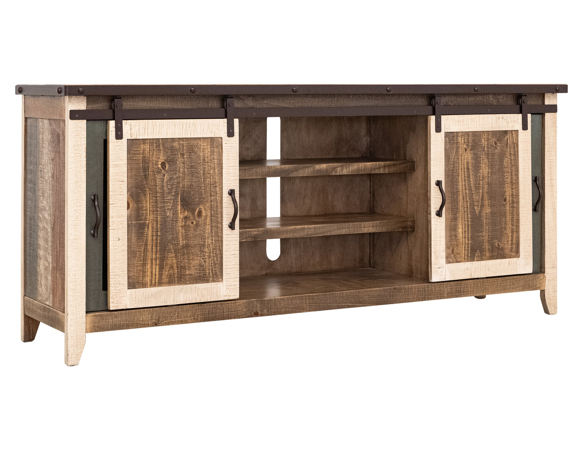Antique Multicolor TV Stand, Multicolor, 2 Glass Doors 2 Sliding Doors 80"