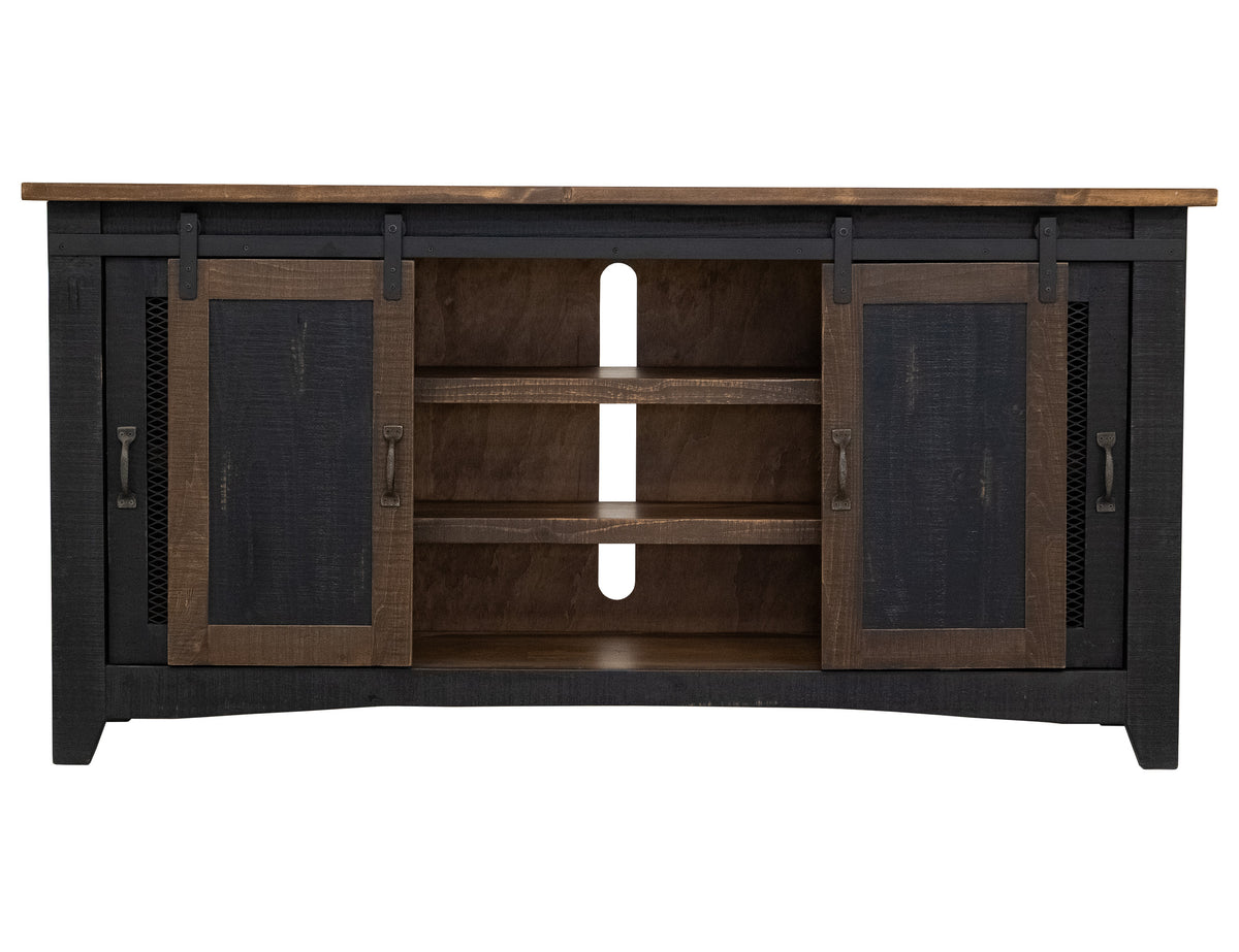 Pueblo TV Stand, Black, 2 Sliding Doors, 2 Mesh Doors 70"