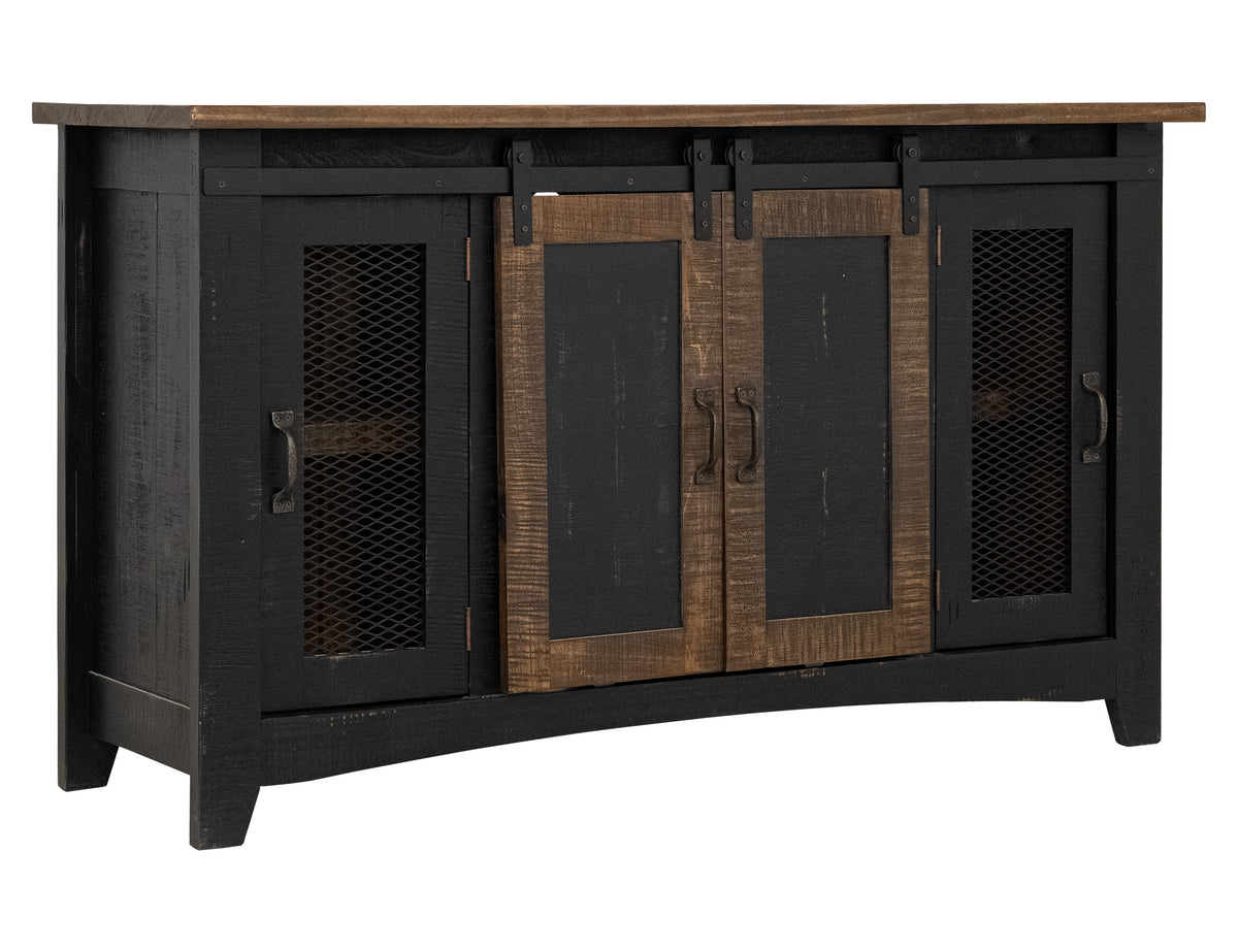 Pueblo TV Stand, Black, 2 Sliding Doors, 2 Mesh Doors 60"
