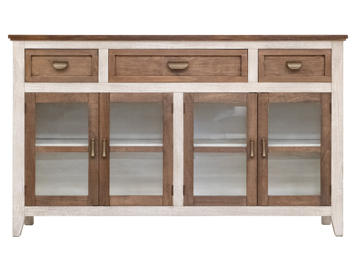 Sahara Console, White/Brown, 3 Drawer 4 Glass Door - IFD2951CNSBN