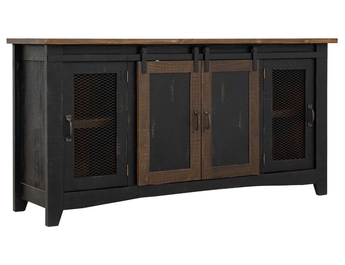 Pueblo TV Stand, Black, 2 Sliding Doors, 2 Mesh Doors 70"