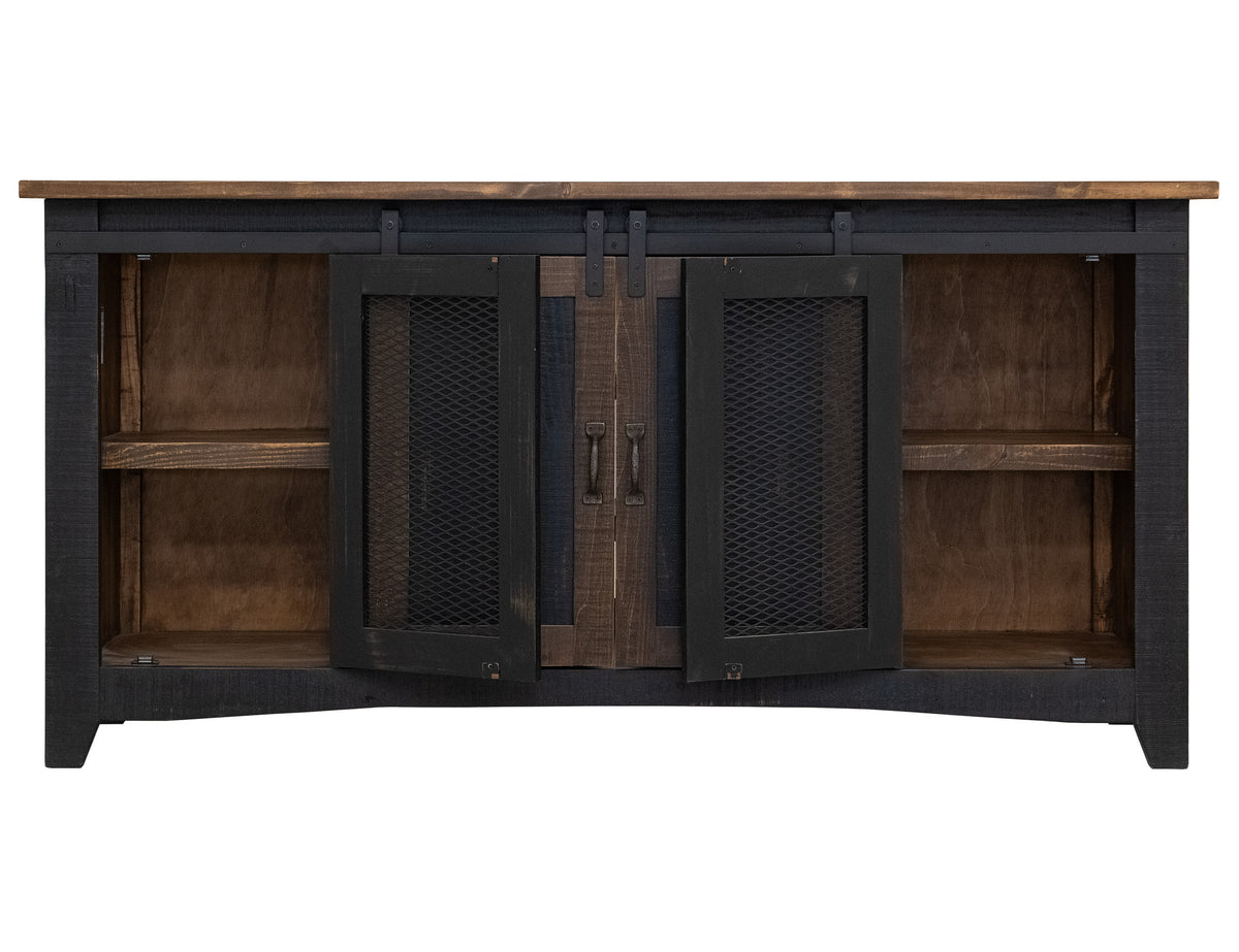 Pueblo TV Stand, Black, 2 Sliding Doors, 2 Mesh Doors 70"