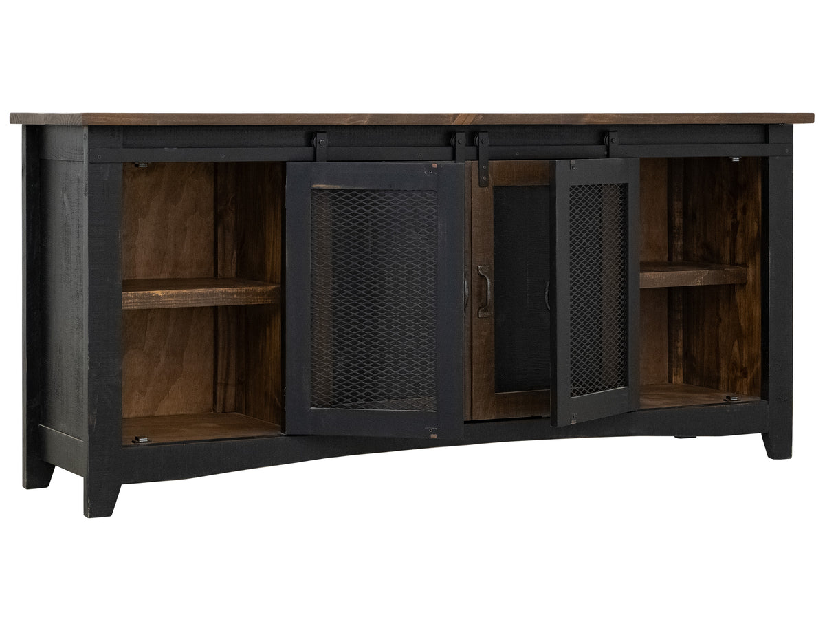 Pueblo TV Stand, Black, 2 Sliding Doors, 2 Mesh Doors 80"