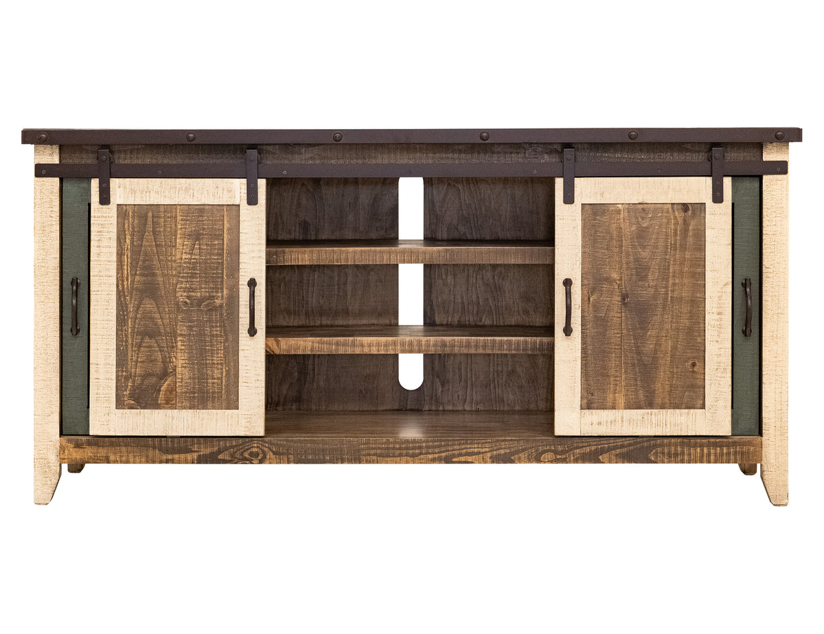 Antique Multicolor TV Stand, Multicolor, 2 Glass Doors 2 Sliding Doors 70"