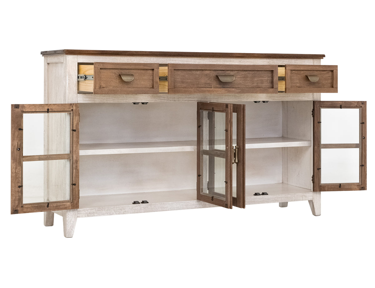 Sahara Console, White/Brown, 3 Drawer 4 Glass Door - IFD2951CNSBN