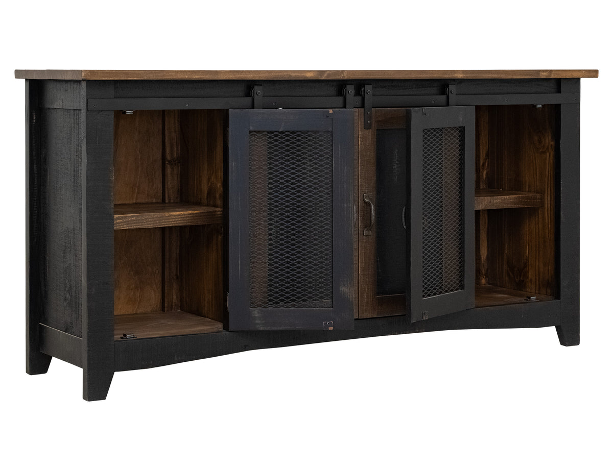 Pueblo TV Stand, Black, 2 Sliding Doors, 2 Mesh Doors 70"