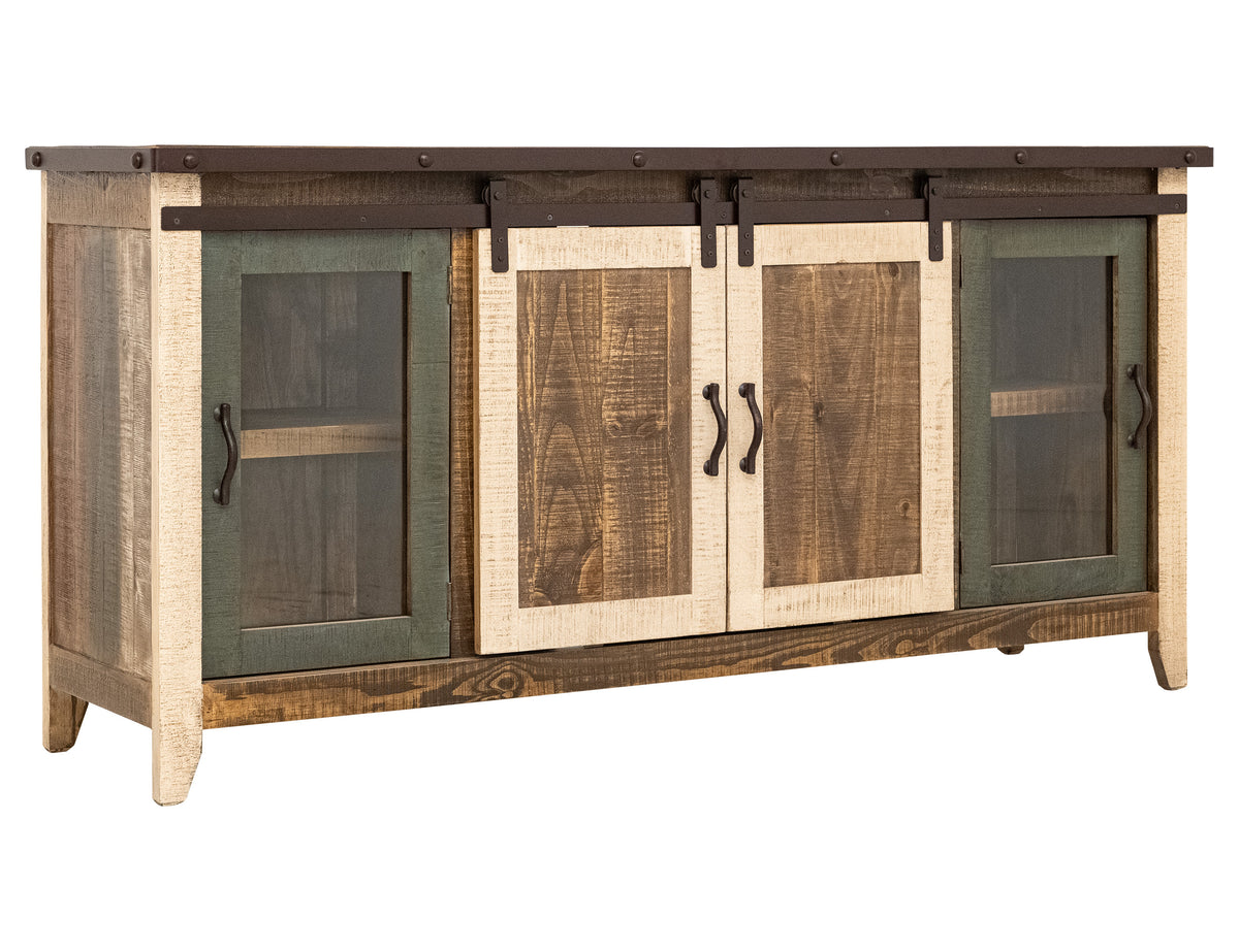Antique Multicolor TV Stand, Multicolor, 2 Glass Doors 2 Sliding Doors 70"