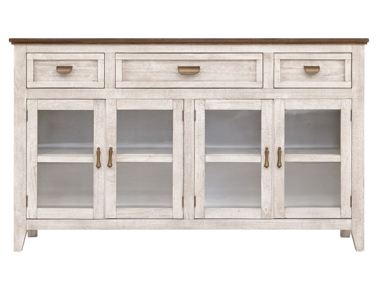 Sahara Console, White/Brown, 3 Drawer 4 Glass Door - IFD2951CNSWT