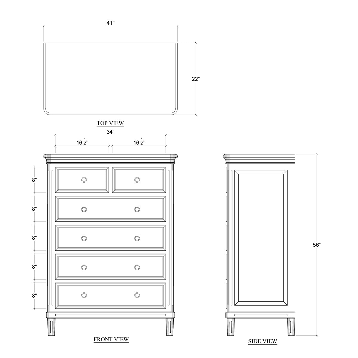 Hayward 6 Drawer Tall Boy in Fruitwood