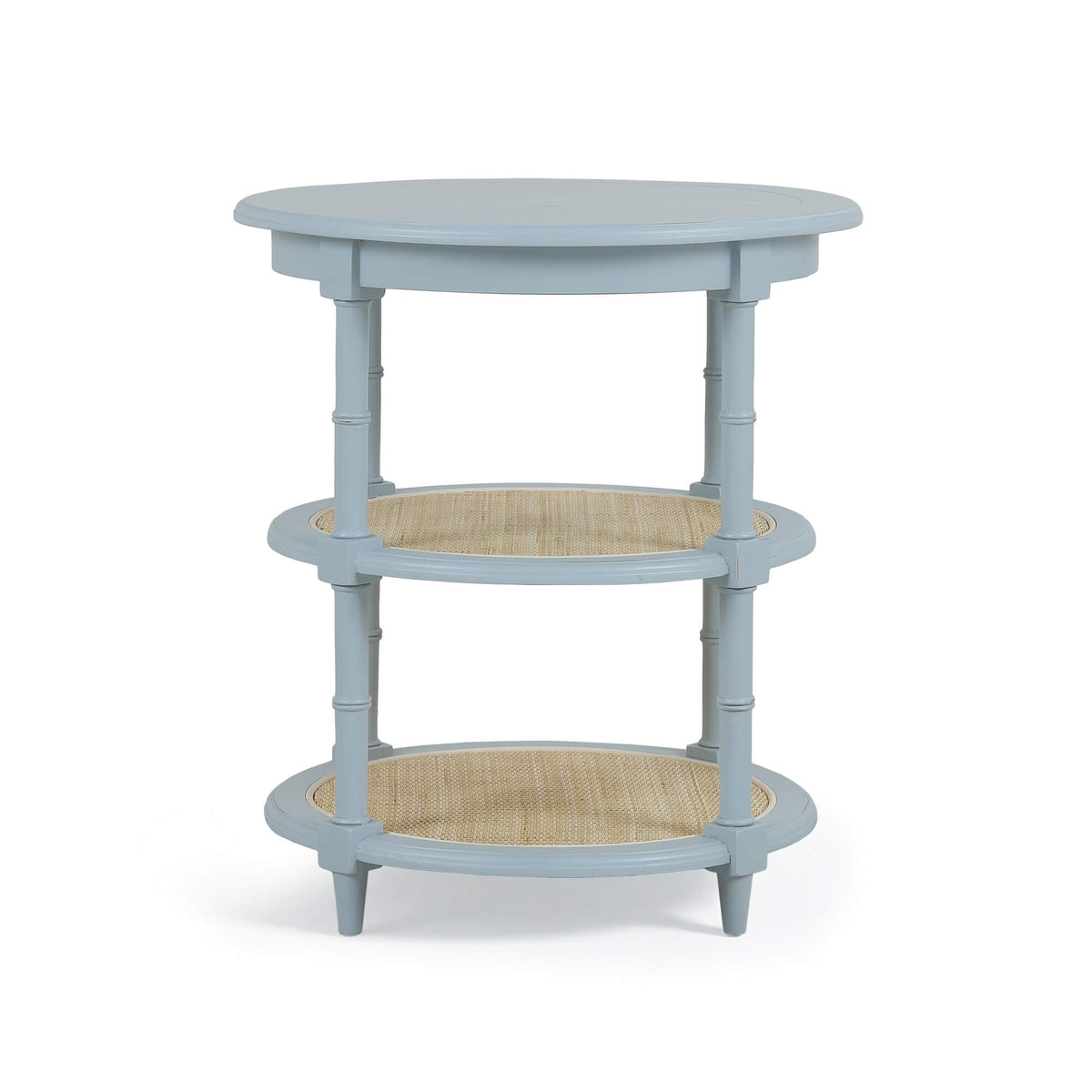 Martinique Round Side Table in Ocean Blue w/ Rattan Natural on Shelves